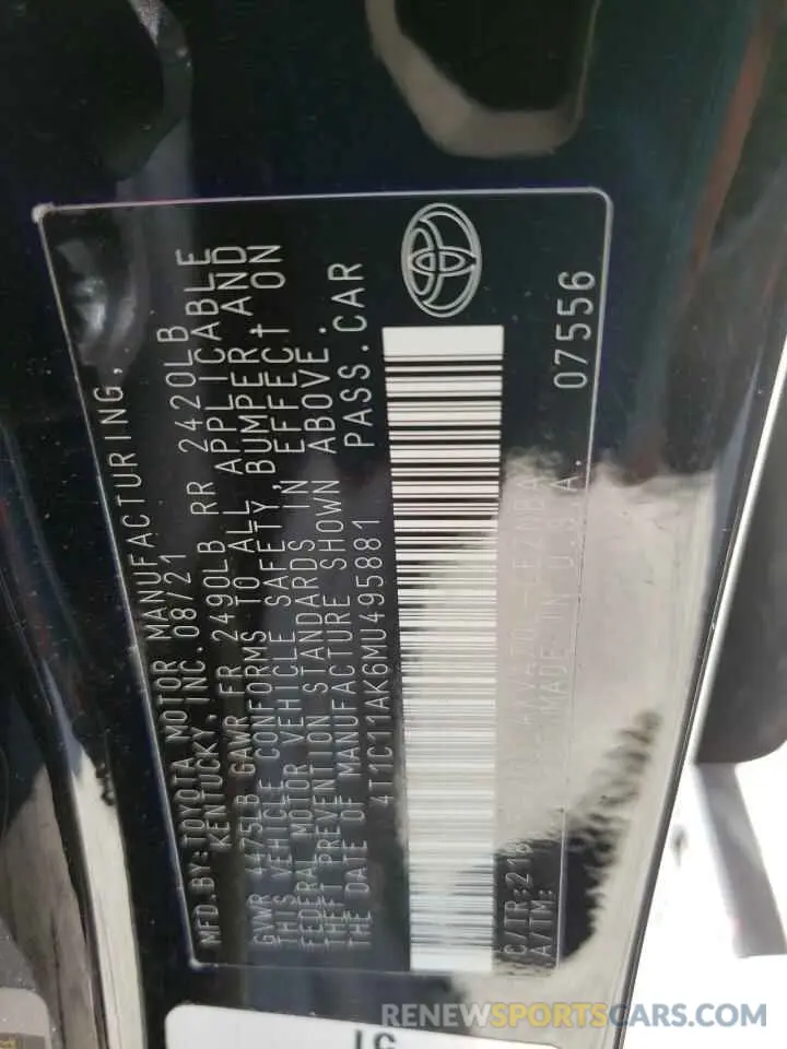 12 fotografías del automóvil dañado 4T1C11AK6MU495881 TOYOTA CAMRY 2021