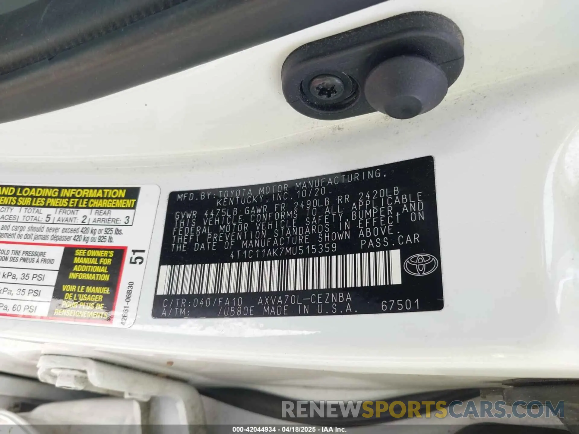 9 fotografías del automóvil dañado 4T1C11AK7MU515359 TOYOTA CAMRY 2021