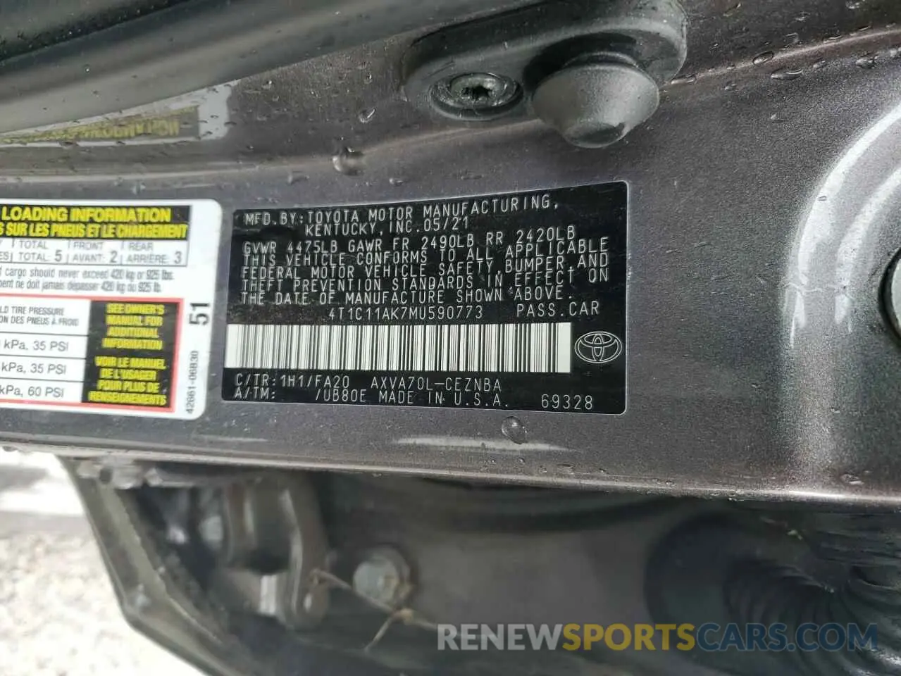 12 fotografías del automóvil dañado 4T1C11AK7MU590773 TOYOTA CAMRY 2021
