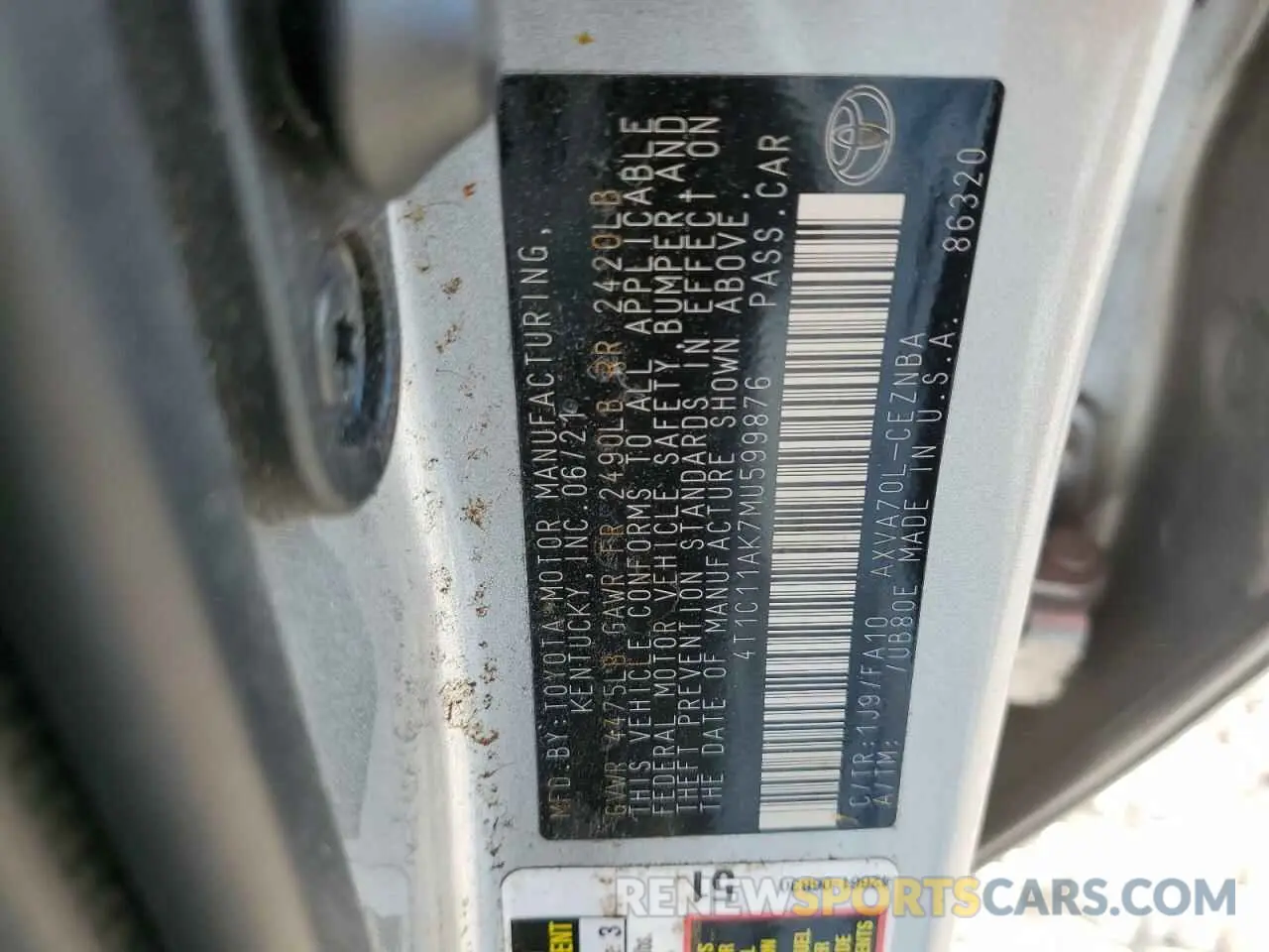 13 fotografías del automóvil dañado 4T1C11AK7MU599876 TOYOTA CAMRY 2021