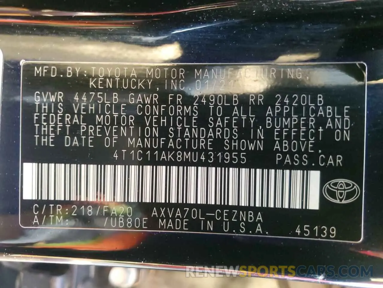 12 fotografías del automóvil dañado 4T1C11AK8MU431955 TOYOTA CAMRY 2021