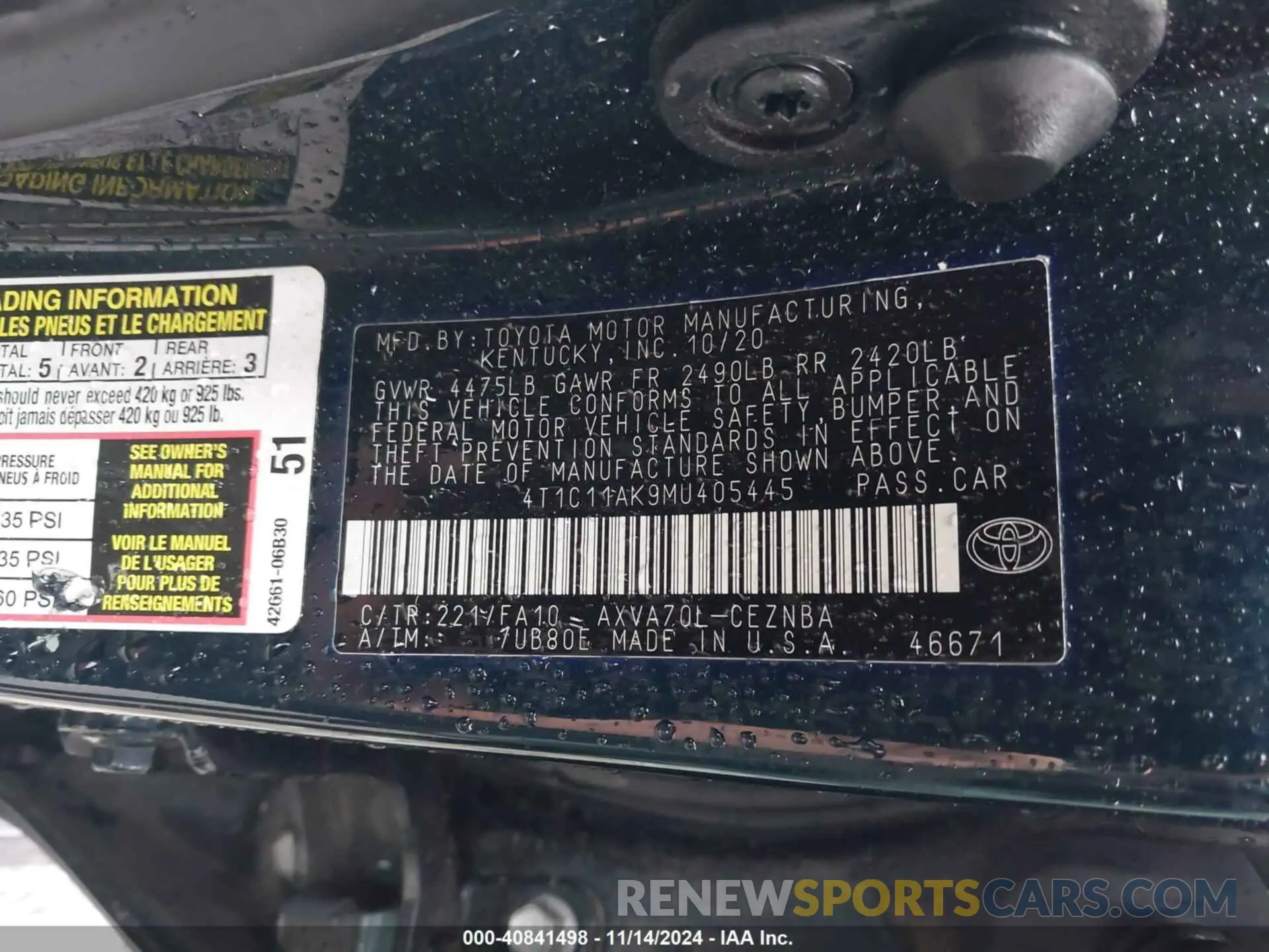 9 fotografías del automóvil dañado 4T1C11AK9MU405445 TOYOTA CAMRY 2021