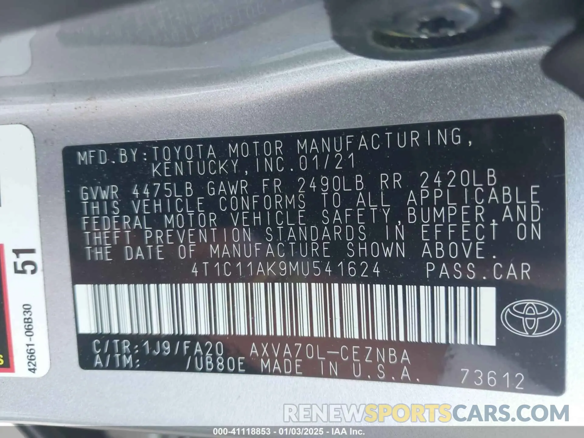 9 fotografías del automóvil dañado 4T1C11AK9MU541624 TOYOTA CAMRY 2021