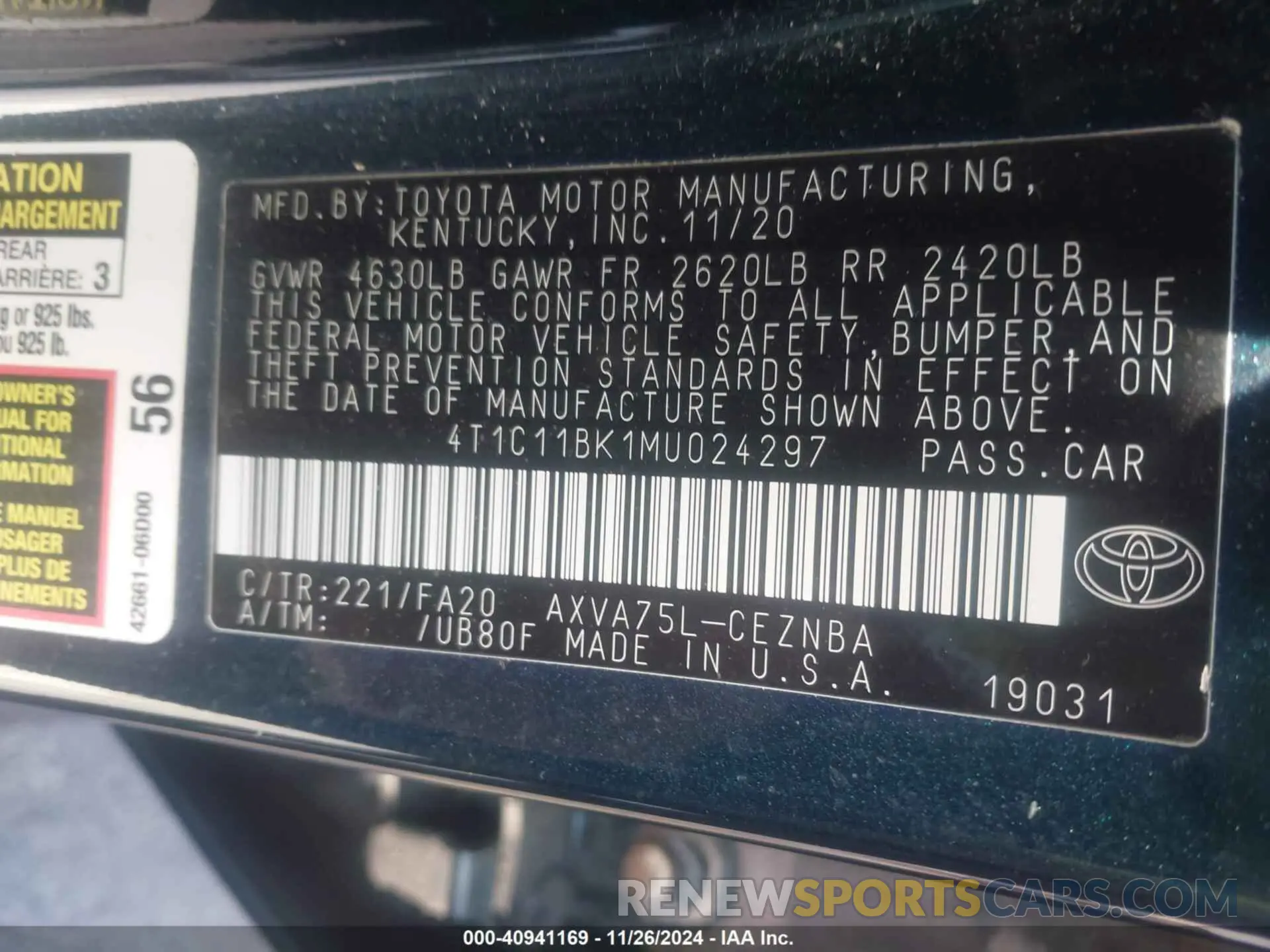 9 fotografías del automóvil dañado 4T1C11BK1MU024297 TOYOTA CAMRY 2021