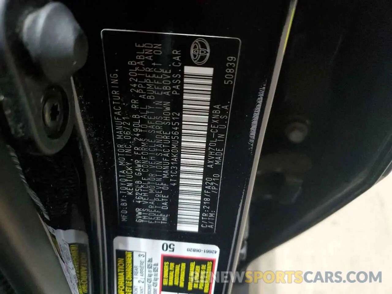 12 fotografías del automóvil dañado 4T1C31AK0MU564512 TOYOTA CAMRY 2021