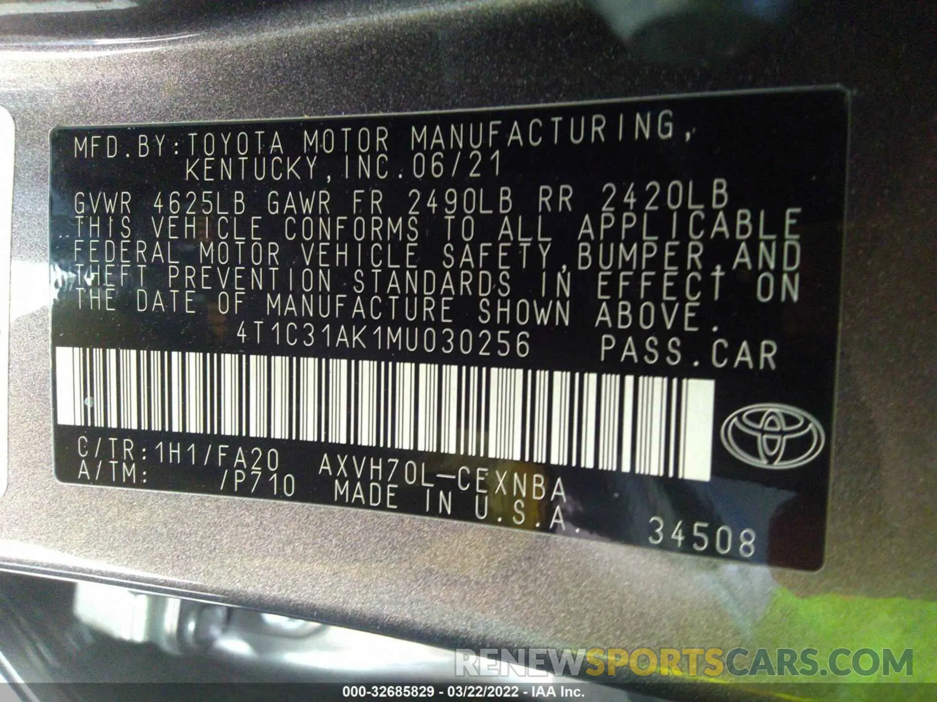 9 fotografías del automóvil dañado 4T1C31AK1MU030256 TOYOTA CAMRY 2021