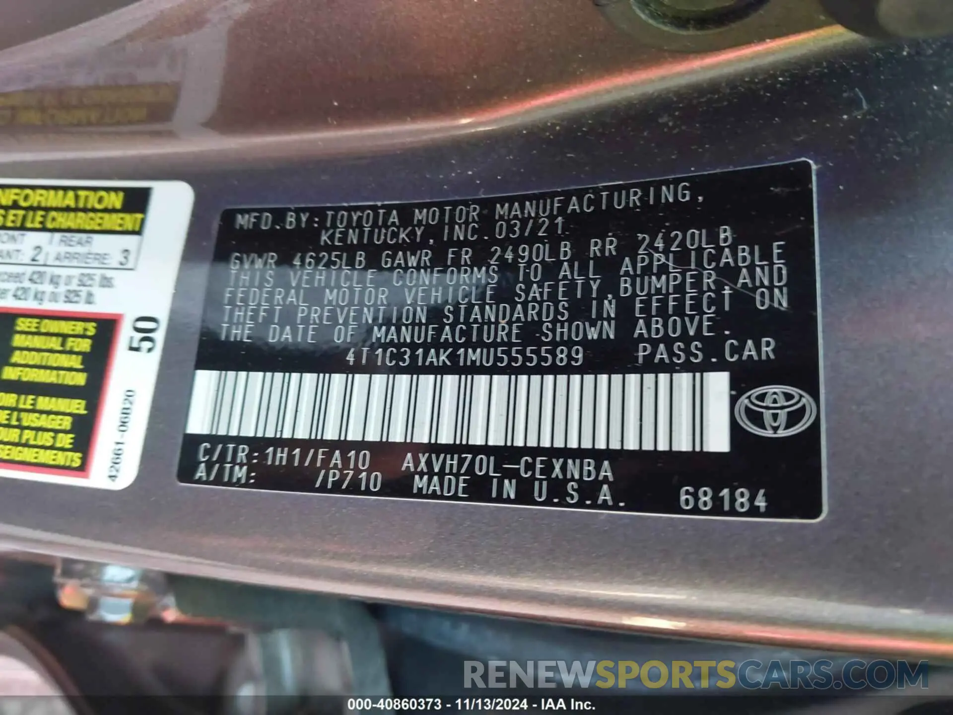 9 fotografías del automóvil dañado 4T1C31AK1MU555589 TOYOTA CAMRY 2021