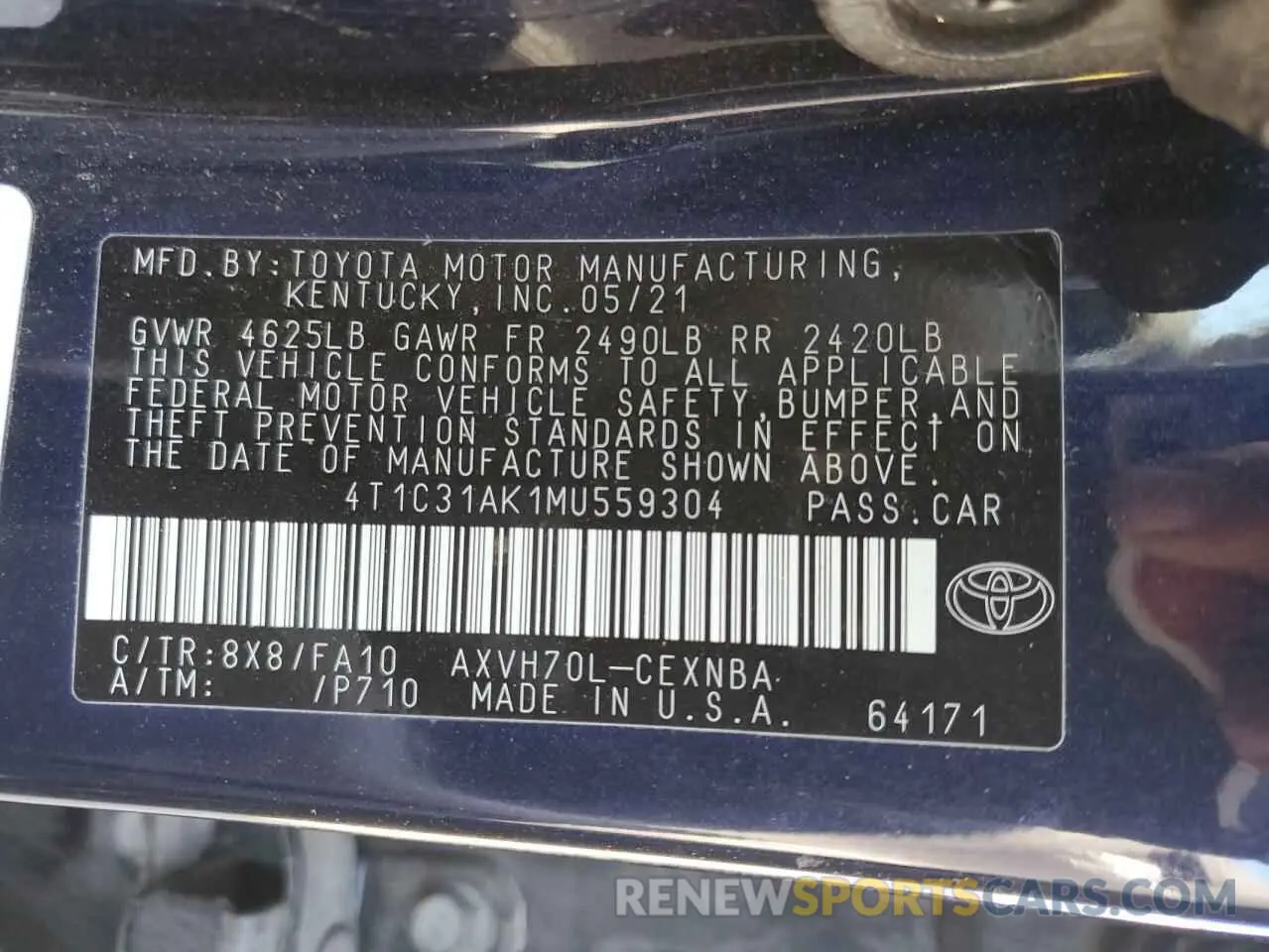12 fotografías del automóvil dañado 4T1C31AK1MU559304 TOYOTA CAMRY 2021