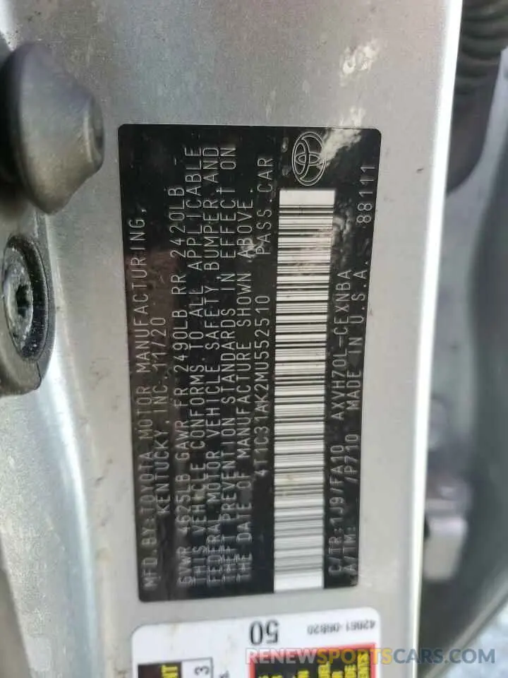 13 fotografías del automóvil dañado 4T1C31AK2MU552510 TOYOTA CAMRY 2021