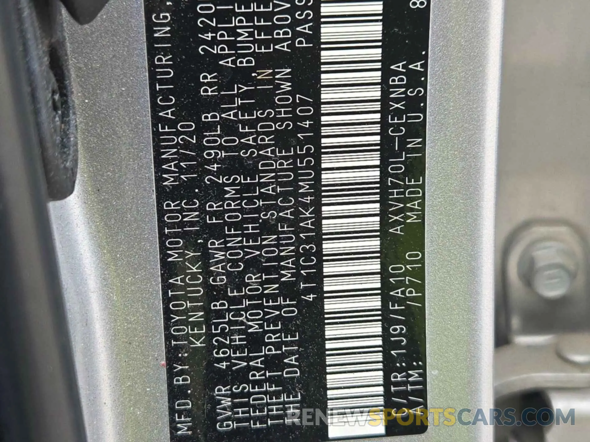 6 fotografías del automóvil dañado 4T1C31AK4MU551407 TOYOTA CAMRY 2021