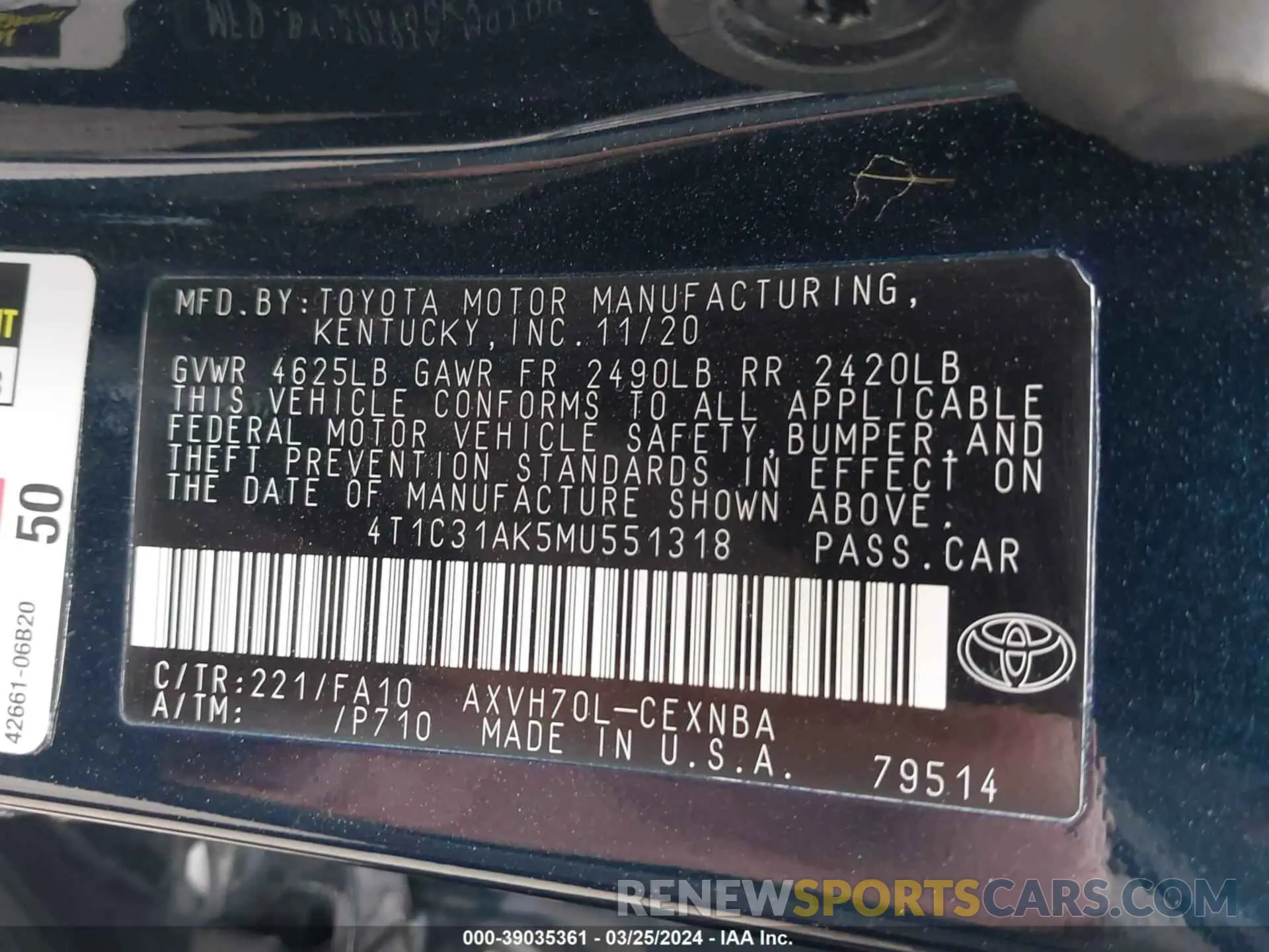 9 fotografías del automóvil dañado 4T1C31AK5MU551318 TOYOTA CAMRY 2021