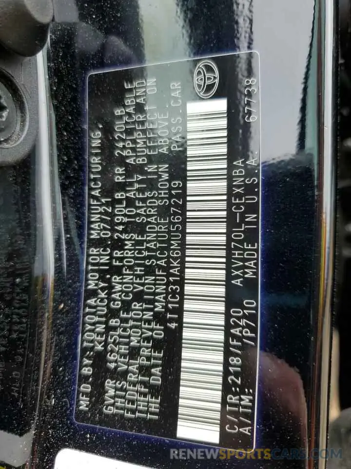 12 fotografías del automóvil dañado 4T1C31AK6MU567219 TOYOTA CAMRY 2021