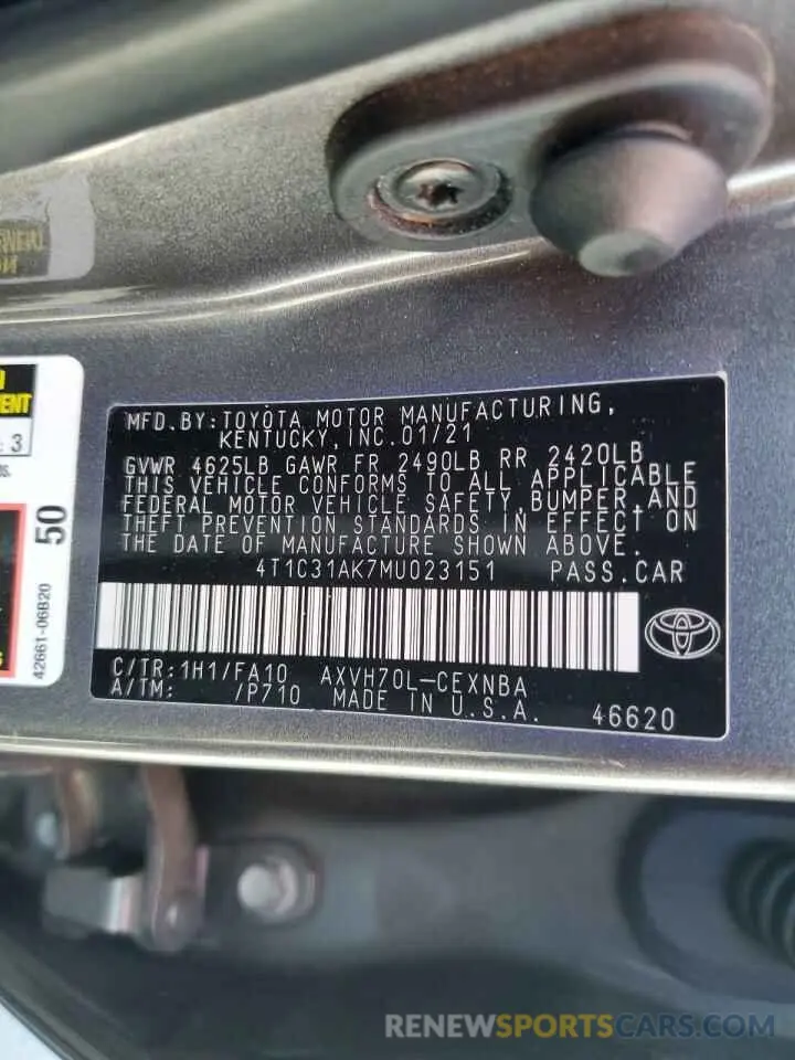 12 fotografías del automóvil dañado 4T1C31AK7MU023151 TOYOTA CAMRY 2021