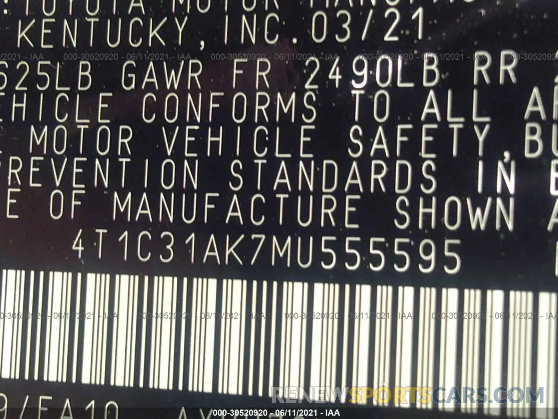 9 fotografías del automóvil dañado 4T1C31AK7MU555595 TOYOTA CAMRY 2021