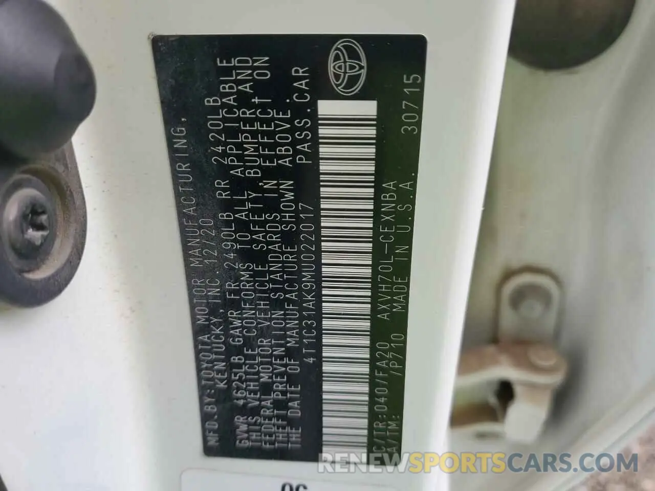 12 fotografías del automóvil dañado 4T1C31AK9MU022017 TOYOTA CAMRY 2021