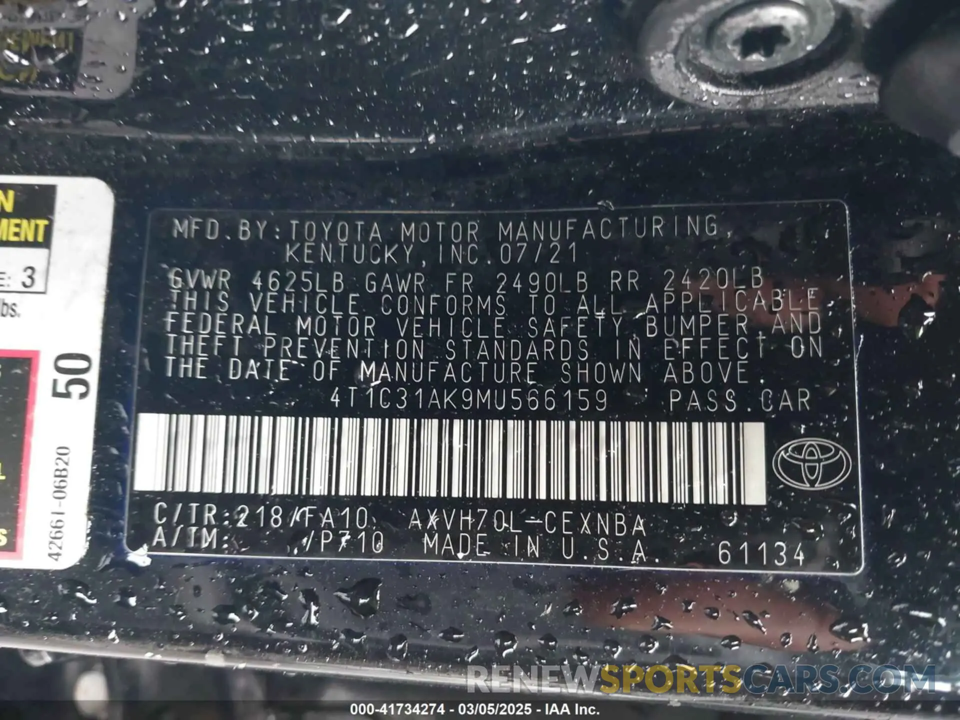 9 fotografías del automóvil dañado 4T1C31AK9MU566159 TOYOTA CAMRY 2021