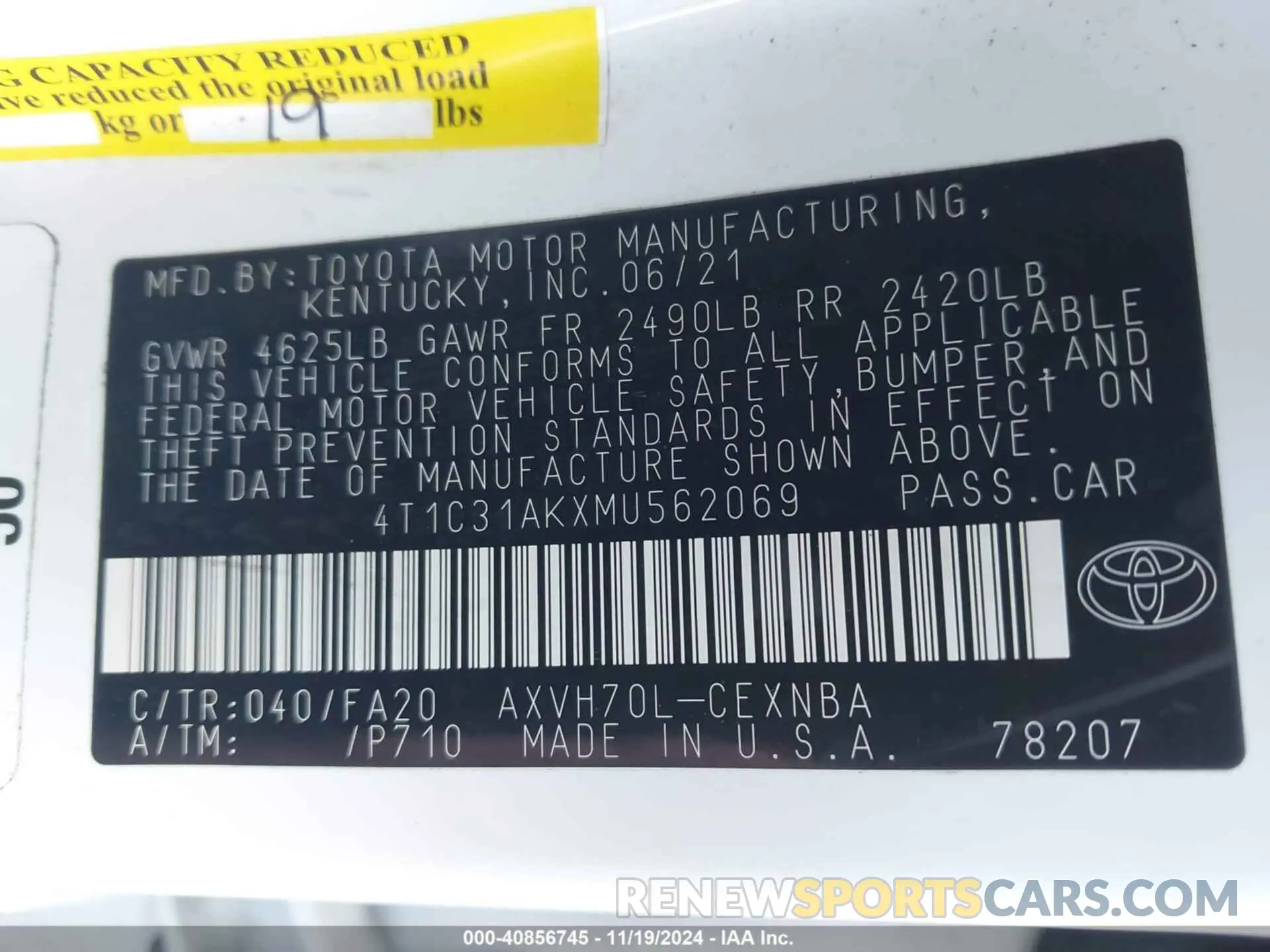 9 fotografías del automóvil dañado 4T1C31AKXMU562069 TOYOTA CAMRY 2021