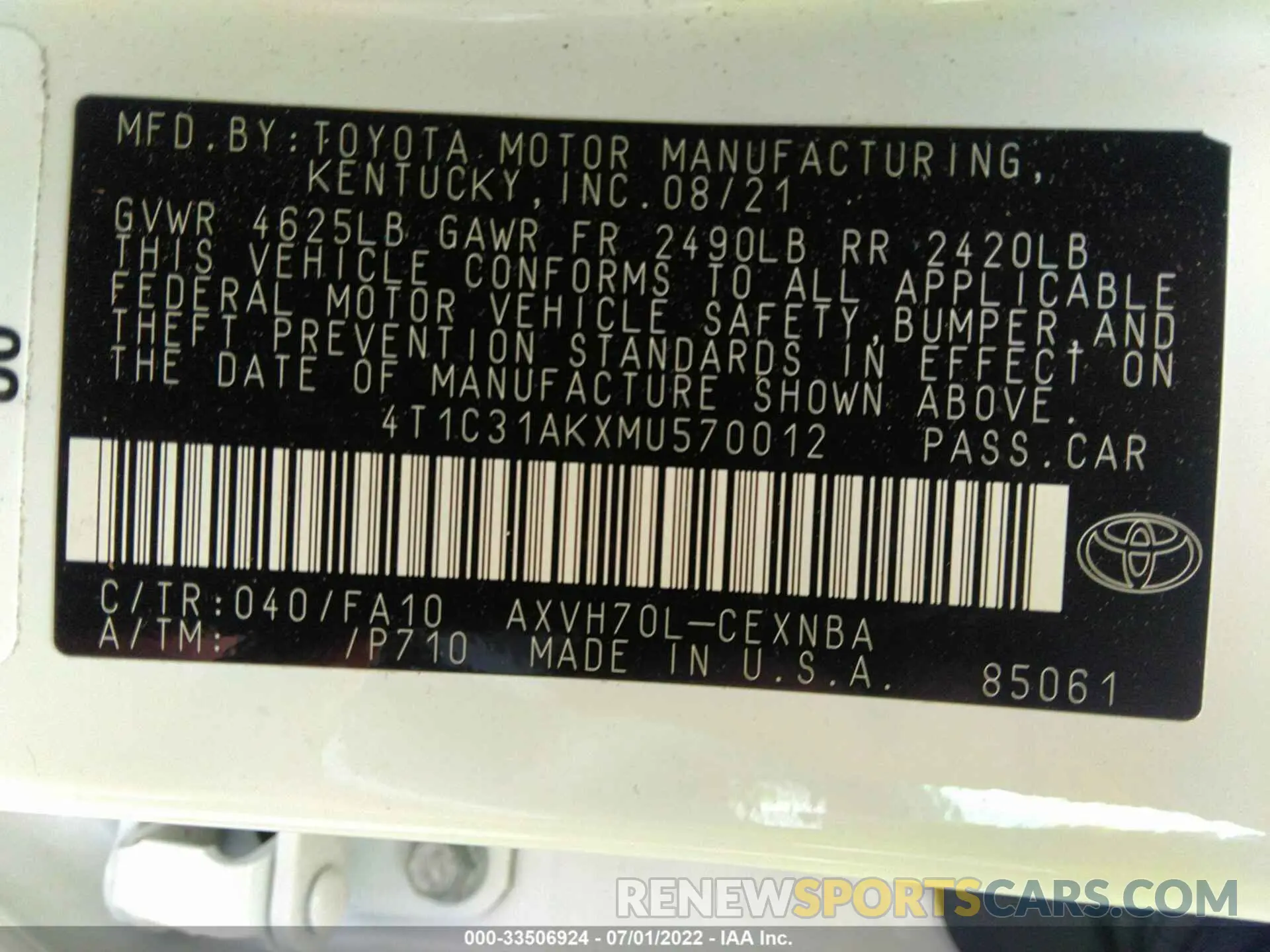 9 fotografías del automóvil dañado 4T1C31AKXMU570012 TOYOTA CAMRY 2021
