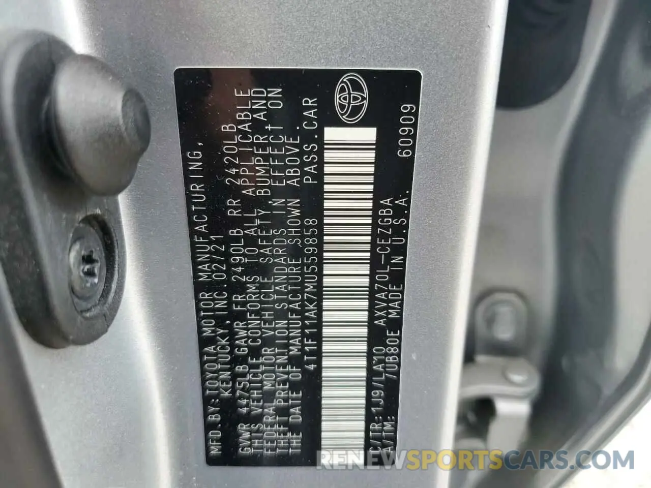 12 fotografías del automóvil dañado 4T1F11AK7MU559858 TOYOTA CAMRY 2021