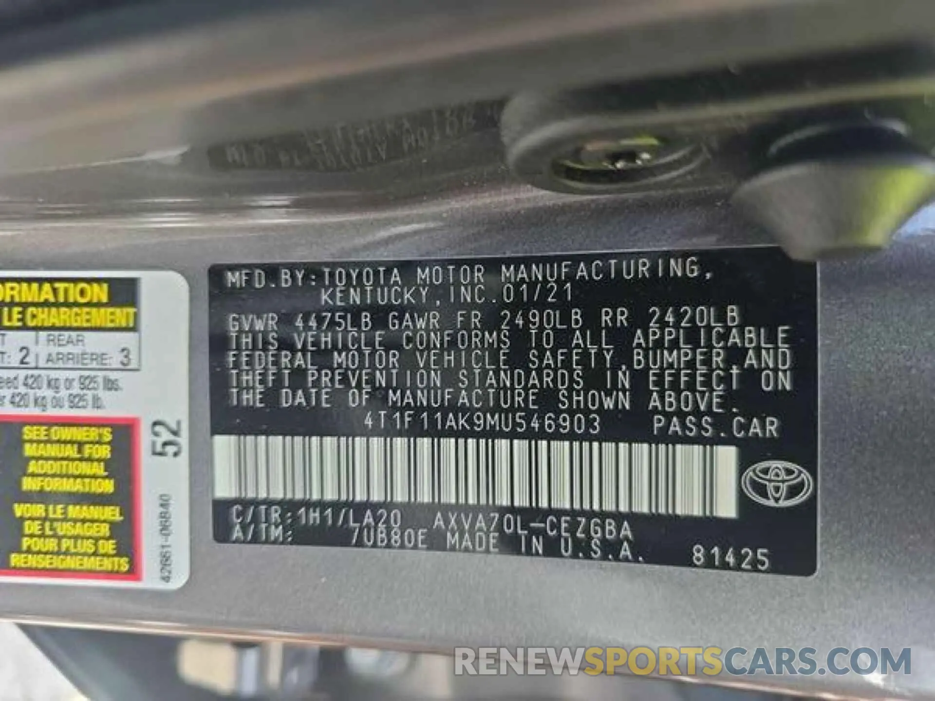 12 fotografías del automóvil dañado 4T1F11AK9MU546903 TOYOTA CAMRY 2021