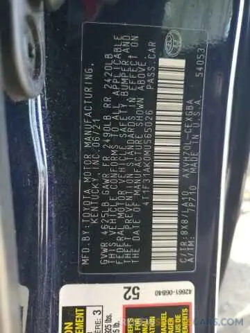12 fotografías del automóvil dañado 4T1F31AK0MU565026 TOYOTA CAMRY 2021