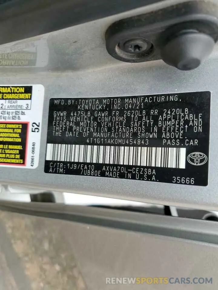 12 fotografías del automóvil dañado 4T1G11AK0MU454843 TOYOTA CAMRY 2021