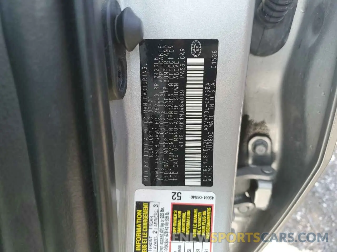 12 fotografías del automóvil dañado 4T1G11AK1MU464099 TOYOTA CAMRY 2021