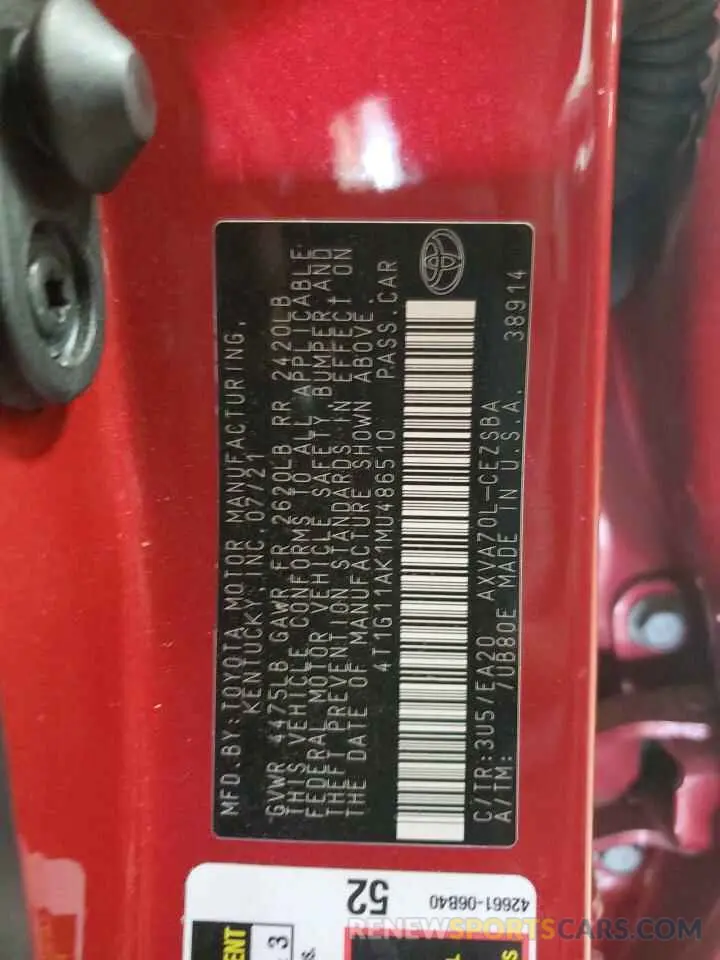 12 fotografías del automóvil dañado 4T1G11AK1MU486510 TOYOTA CAMRY 2021