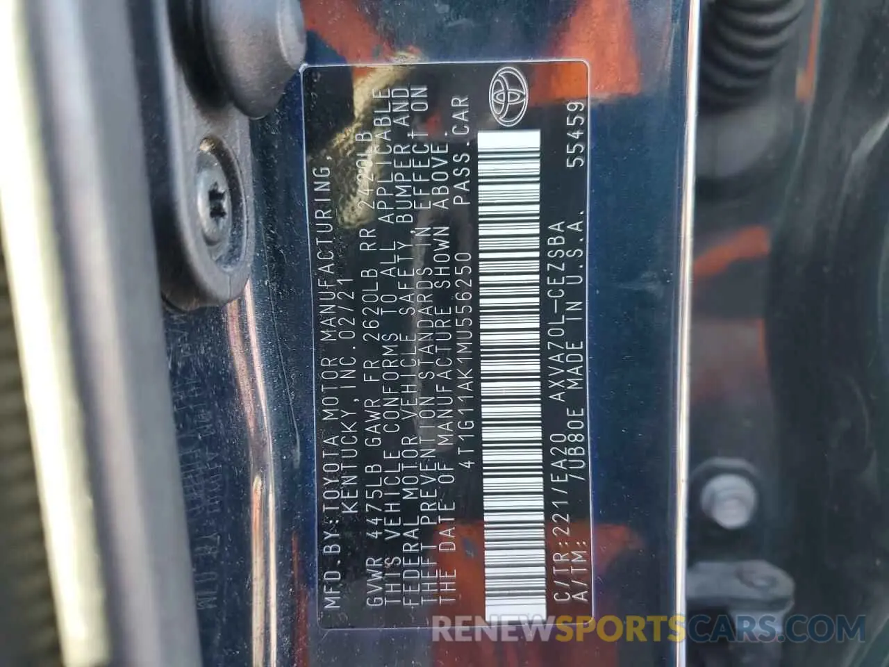 12 fotografías del automóvil dañado 4T1G11AK1MU556250 TOYOTA CAMRY 2021