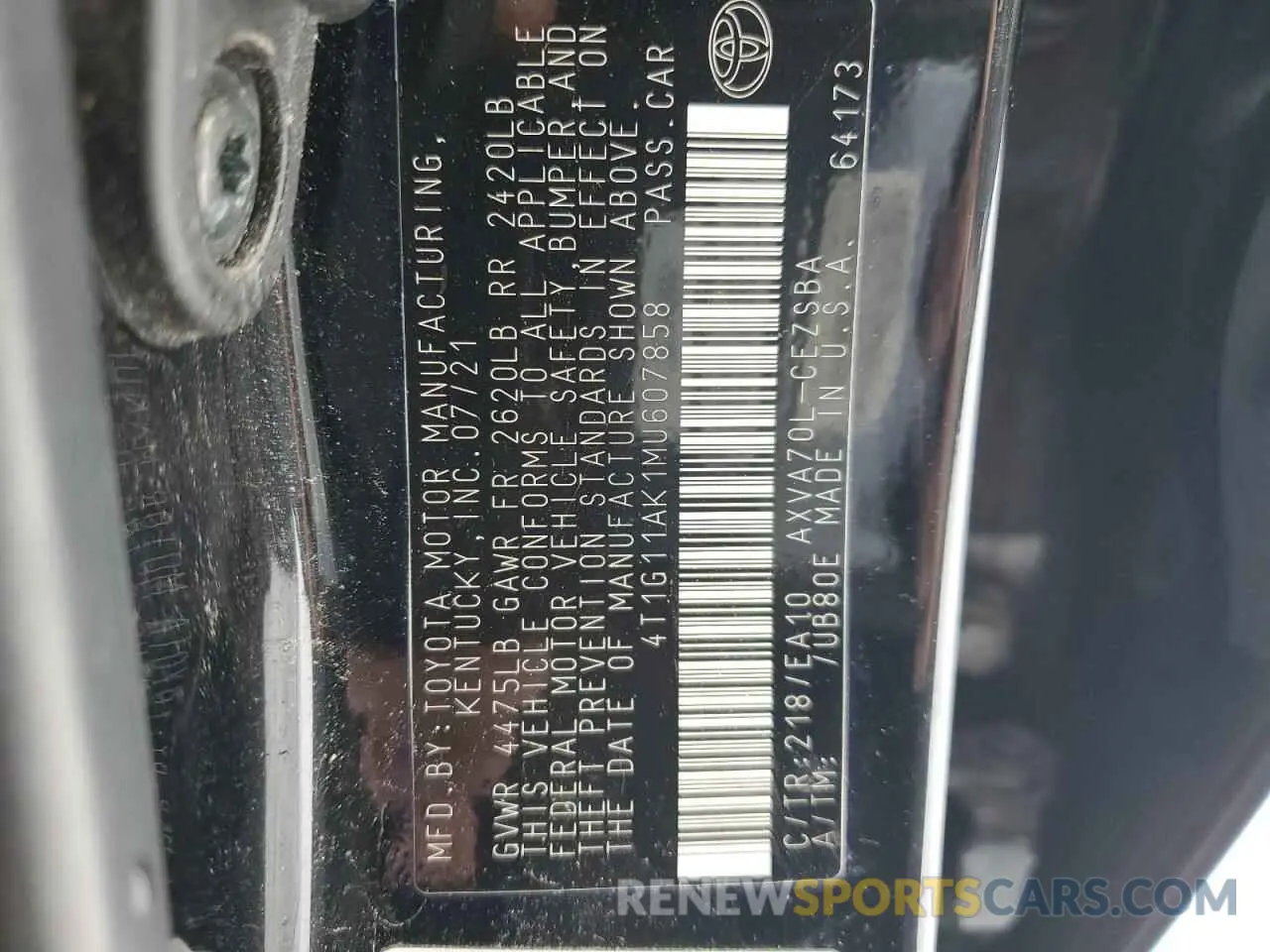 12 fotografías del automóvil dañado 4T1G11AK1MU607858 TOYOTA CAMRY 2021