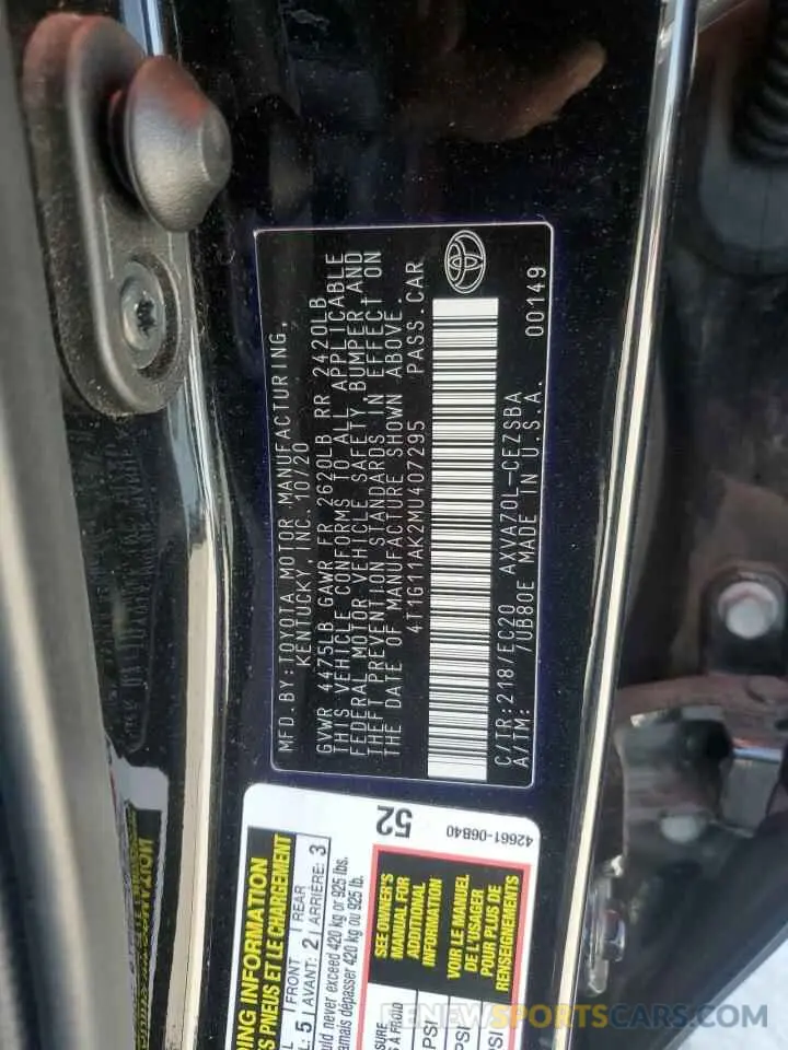 12 fotografías del automóvil dañado 4T1G11AK2MU407295 TOYOTA CAMRY 2021