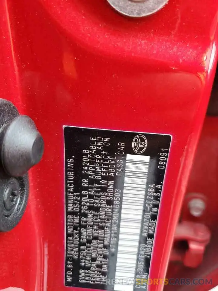 12 fotografías del automóvil dañado 4T1G11AK2MU468503 TOYOTA CAMRY 2021
