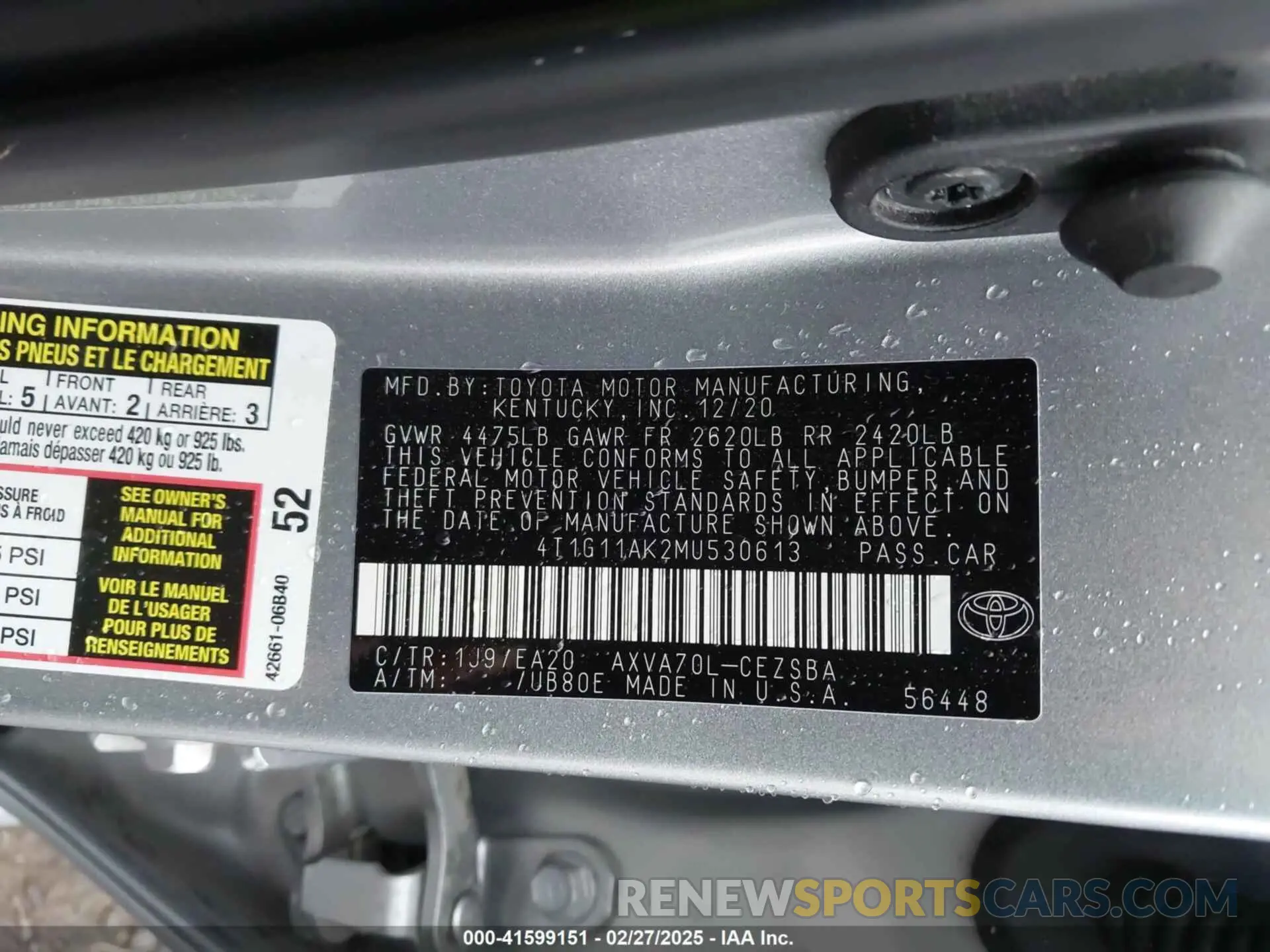 9 fotografías del automóvil dañado 4T1G11AK2MU530613 TOYOTA CAMRY 2021