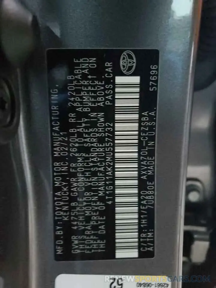 12 fotografías del automóvil dañado 4T1G11AK2MU557732 TOYOTA CAMRY 2021