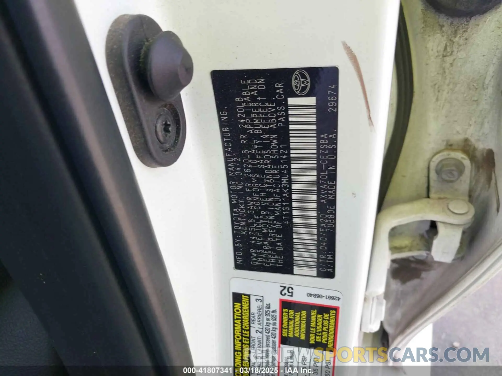 9 fotografías del automóvil dañado 4T1G11AK3MU451421 TOYOTA CAMRY 2021