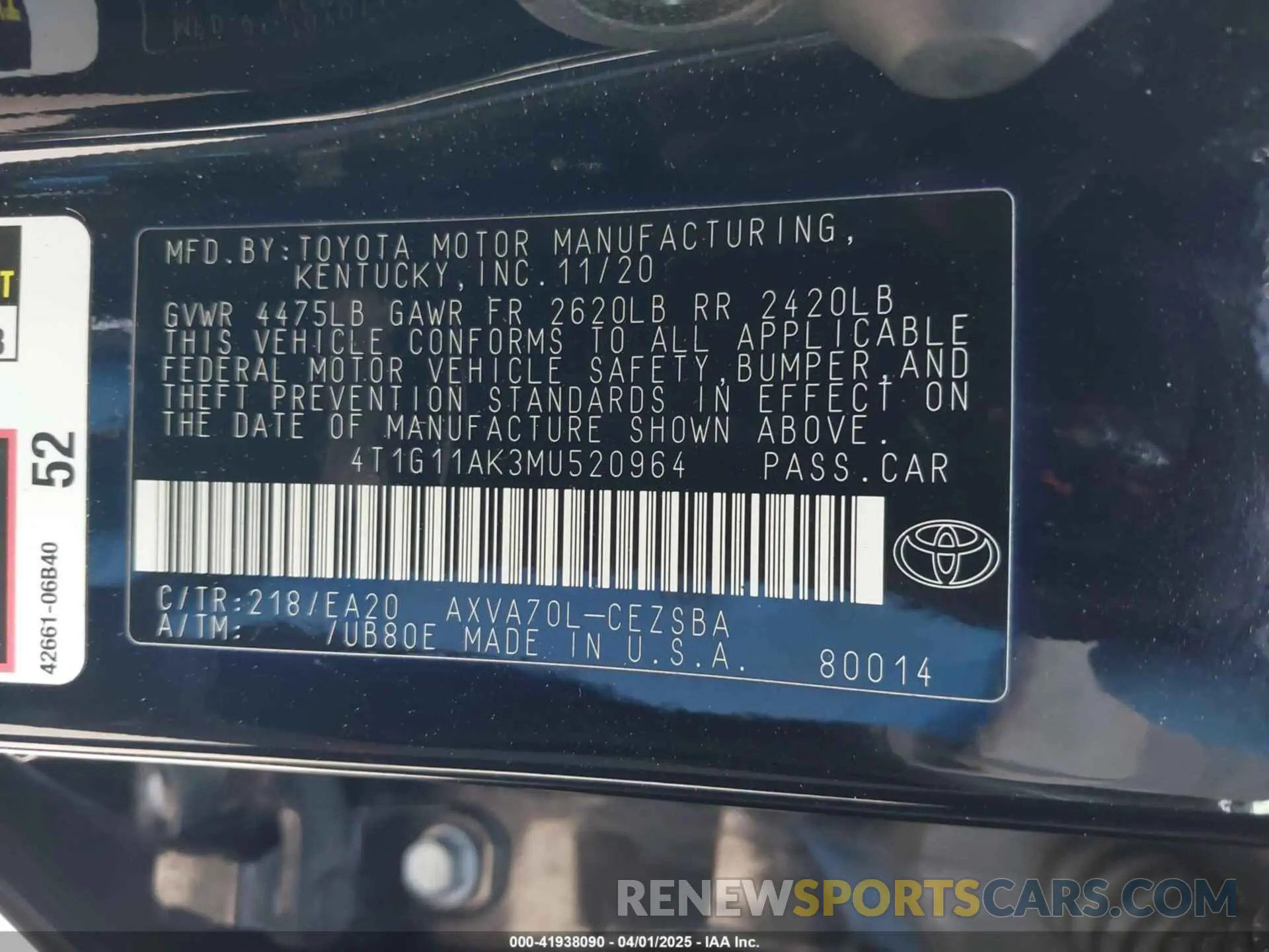 9 fotografías del automóvil dañado 4T1G11AK3MU520964 TOYOTA CAMRY 2021