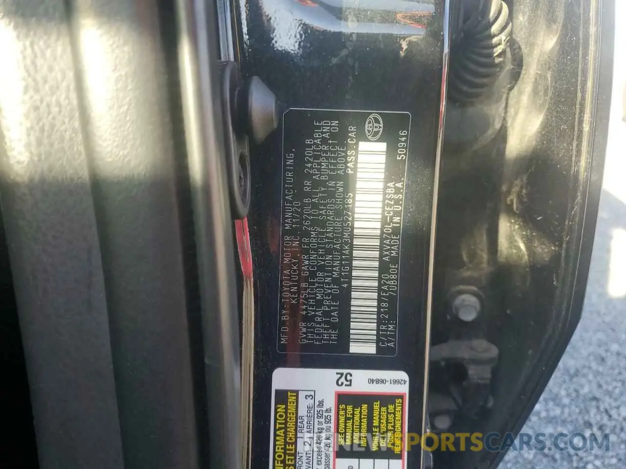 12 fotografías del automóvil dañado 4T1G11AK3MU527185 TOYOTA CAMRY 2021