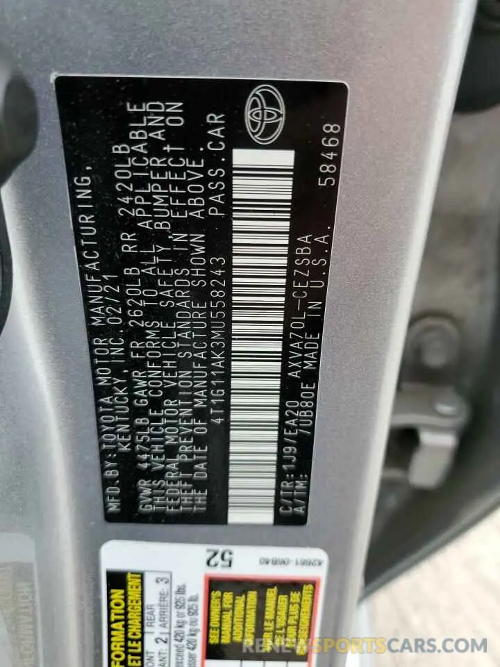 13 fotografías del automóvil dañado 4T1G11AK3MU558243 TOYOTA CAMRY 2021
