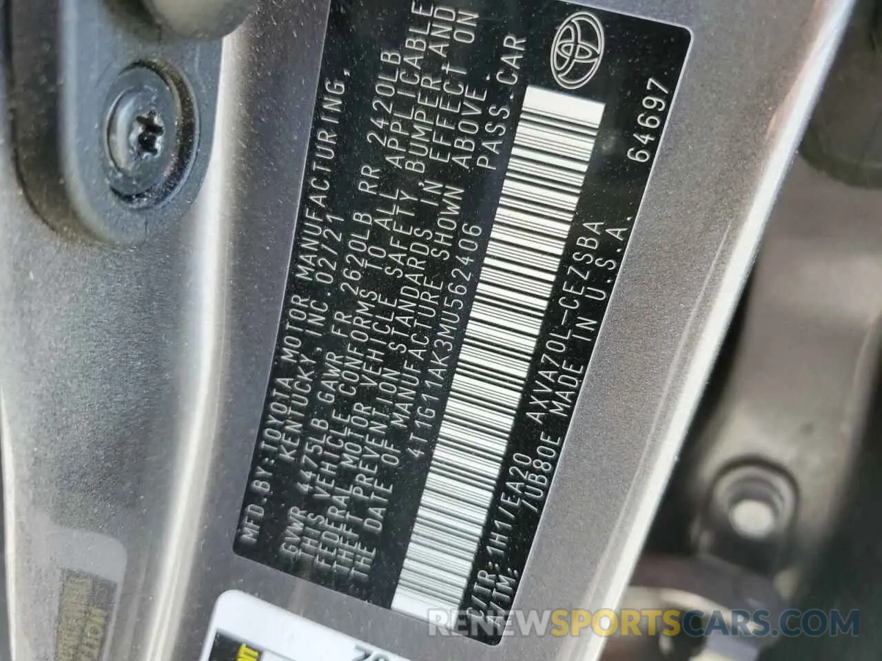 12 fotografías del automóvil dañado 4T1G11AK3MU562406 TOYOTA CAMRY 2021