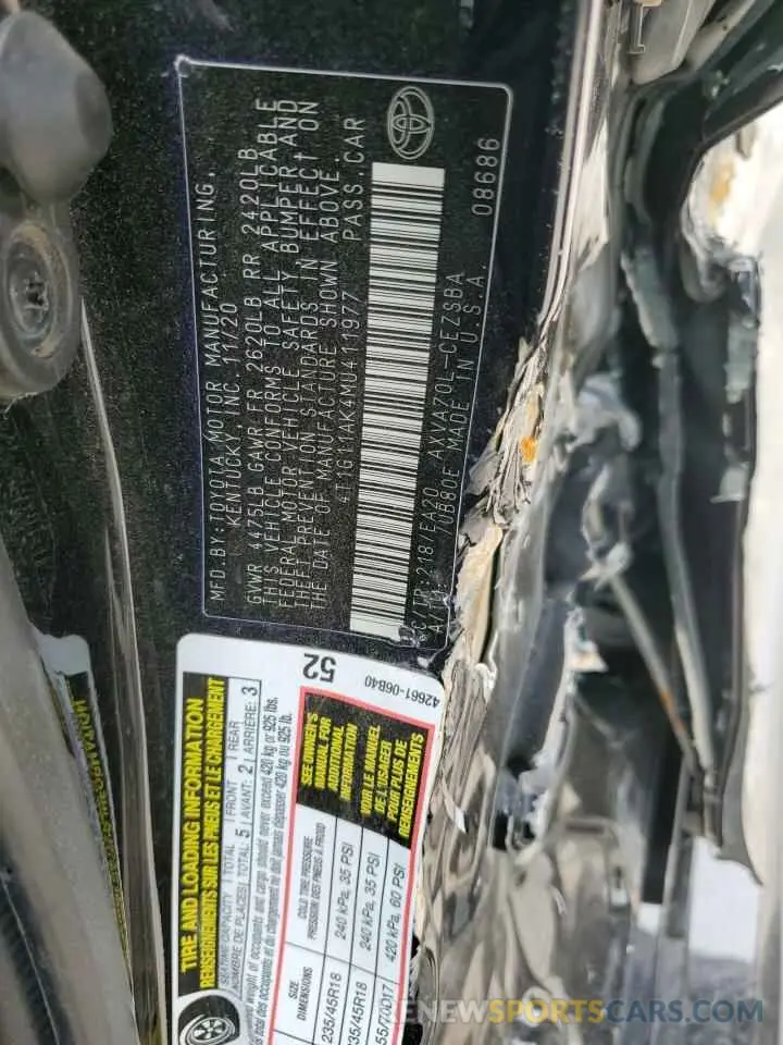 12 fotografías del automóvil dañado 4T1G11AK4MU411977 TOYOTA CAMRY 2021