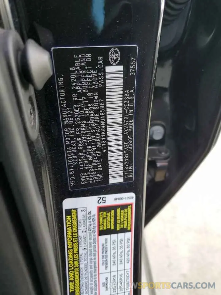 13 fotografías del automóvil dañado 4T1G11AK4MU485867 TOYOTA CAMRY 2021