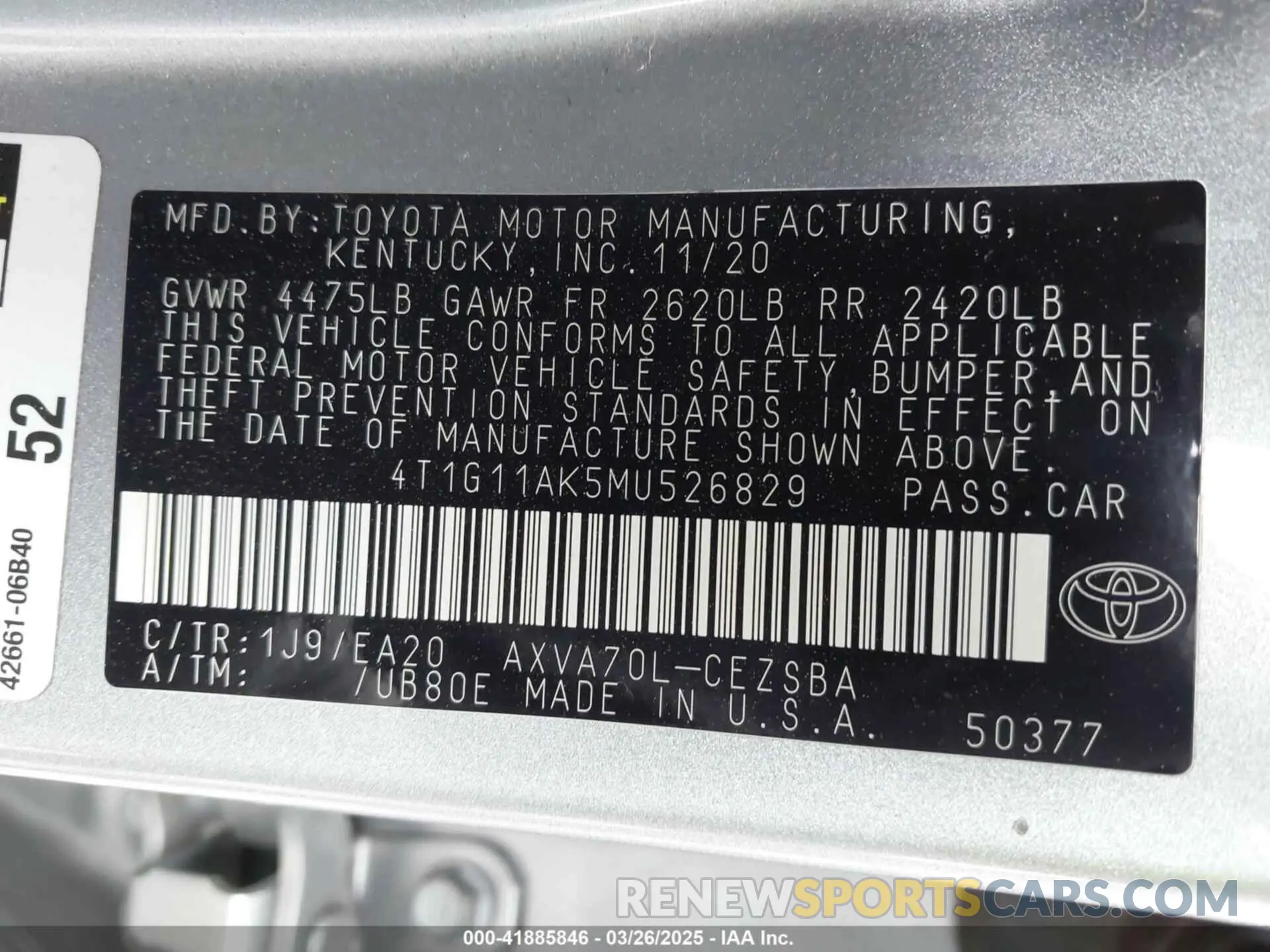 9 fotografías del automóvil dañado 4T1G11AK5MU526829 TOYOTA CAMRY 2021
