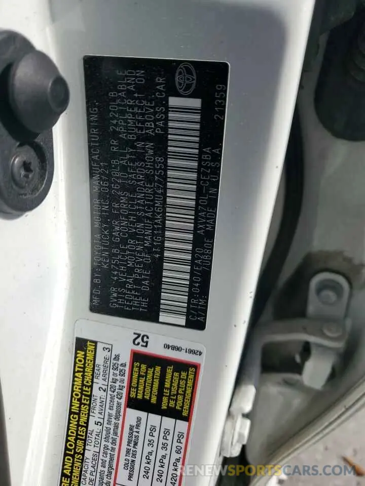 13 fotografías del automóvil dañado 4T1G11AK6MU477558 TOYOTA CAMRY 2021
