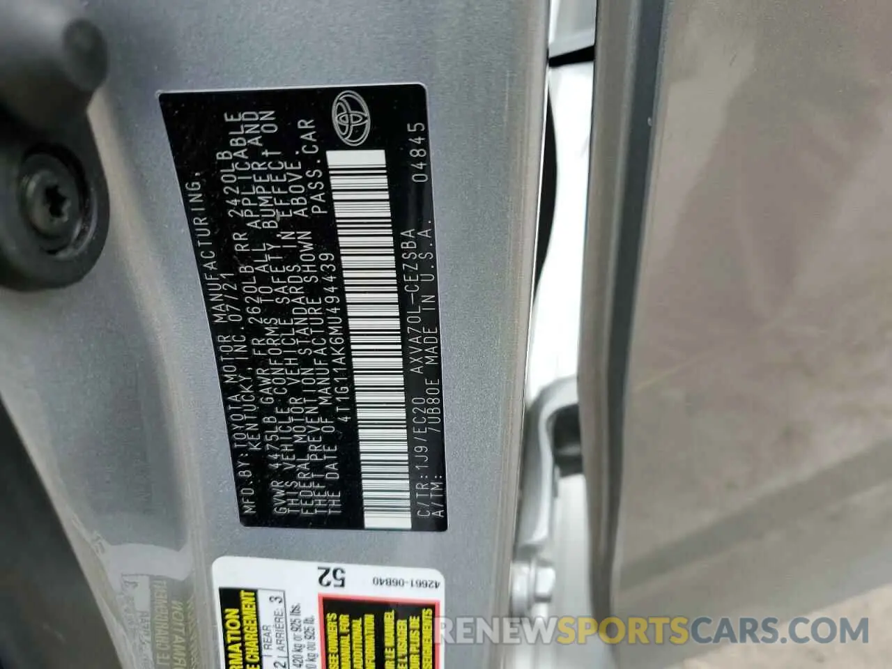 13 fotografías del automóvil dañado 4T1G11AK6MU494439 TOYOTA CAMRY 2021