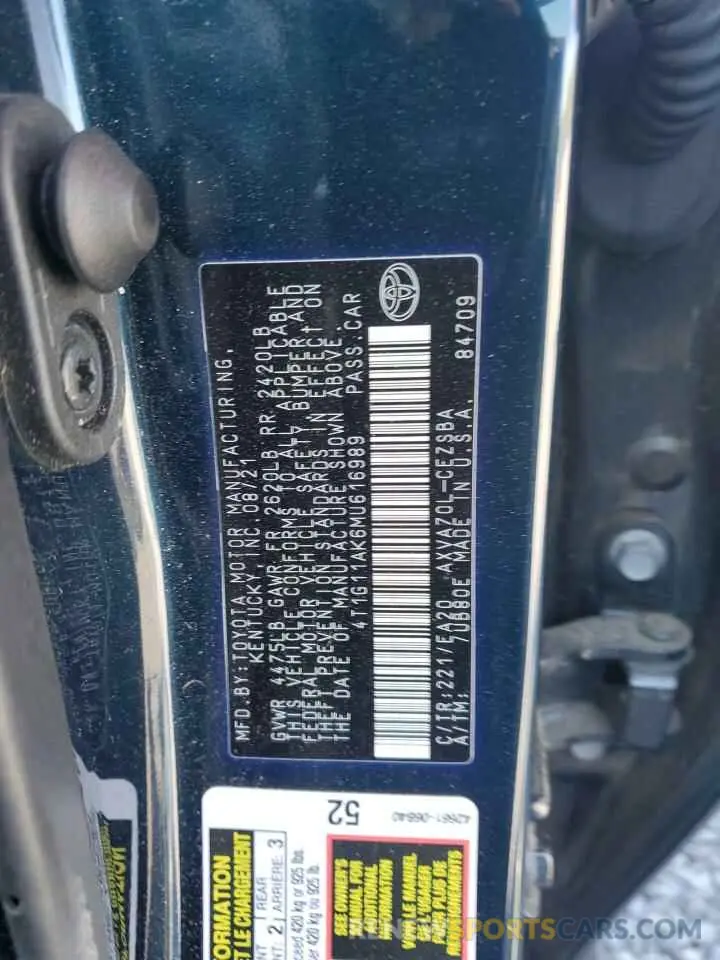 12 fotografías del automóvil dañado 4T1G11AK6MU616989 TOYOTA CAMRY 2021