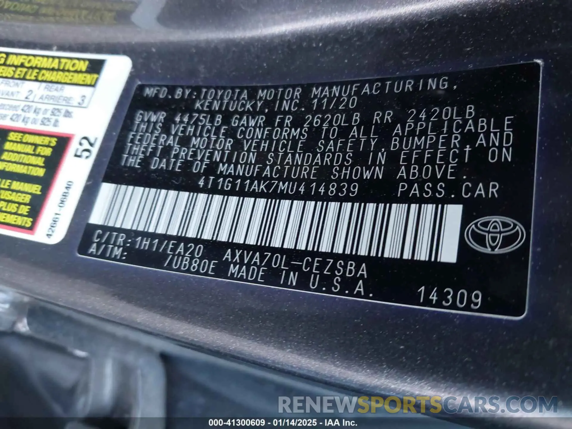 9 fotografías del automóvil dañado 4T1G11AK7MU414839 TOYOTA CAMRY 2021