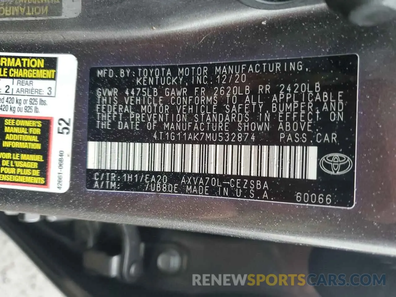 13 fotografías del automóvil dañado 4T1G11AK7MU532874 TOYOTA CAMRY 2021