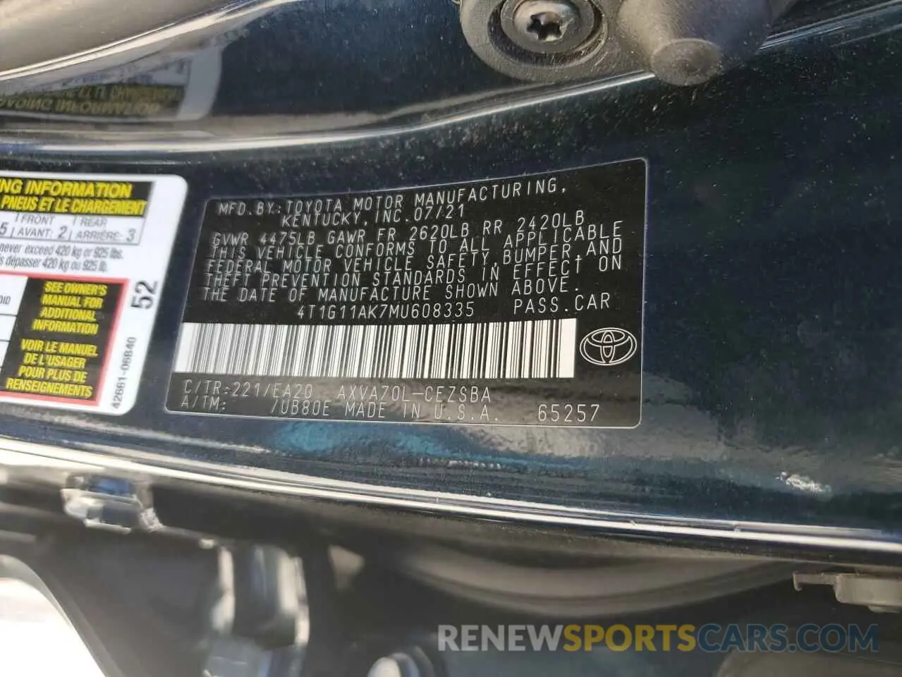 14 fotografías del automóvil dañado 4T1G11AK7MU608335 TOYOTA CAMRY 2021