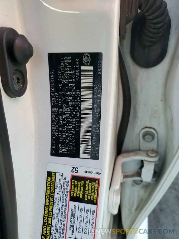 13 fotografías del automóvil dañado 4T1G11AK8MU524394 TOYOTA CAMRY 2021