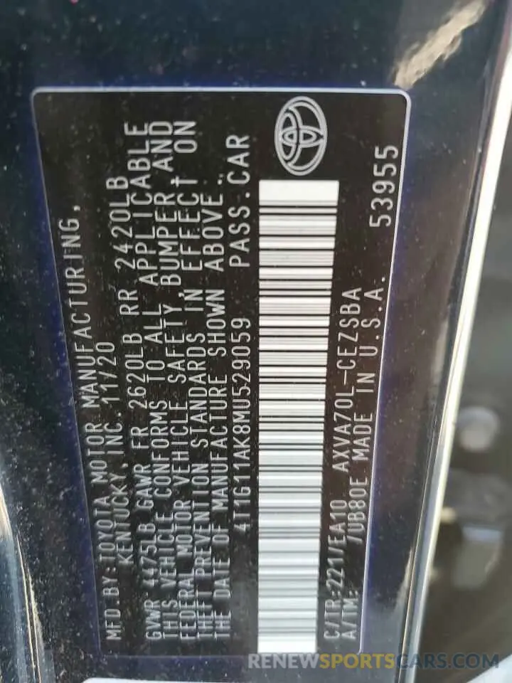 12 fotografías del automóvil dañado 4T1G11AK8MU529059 TOYOTA CAMRY 2021